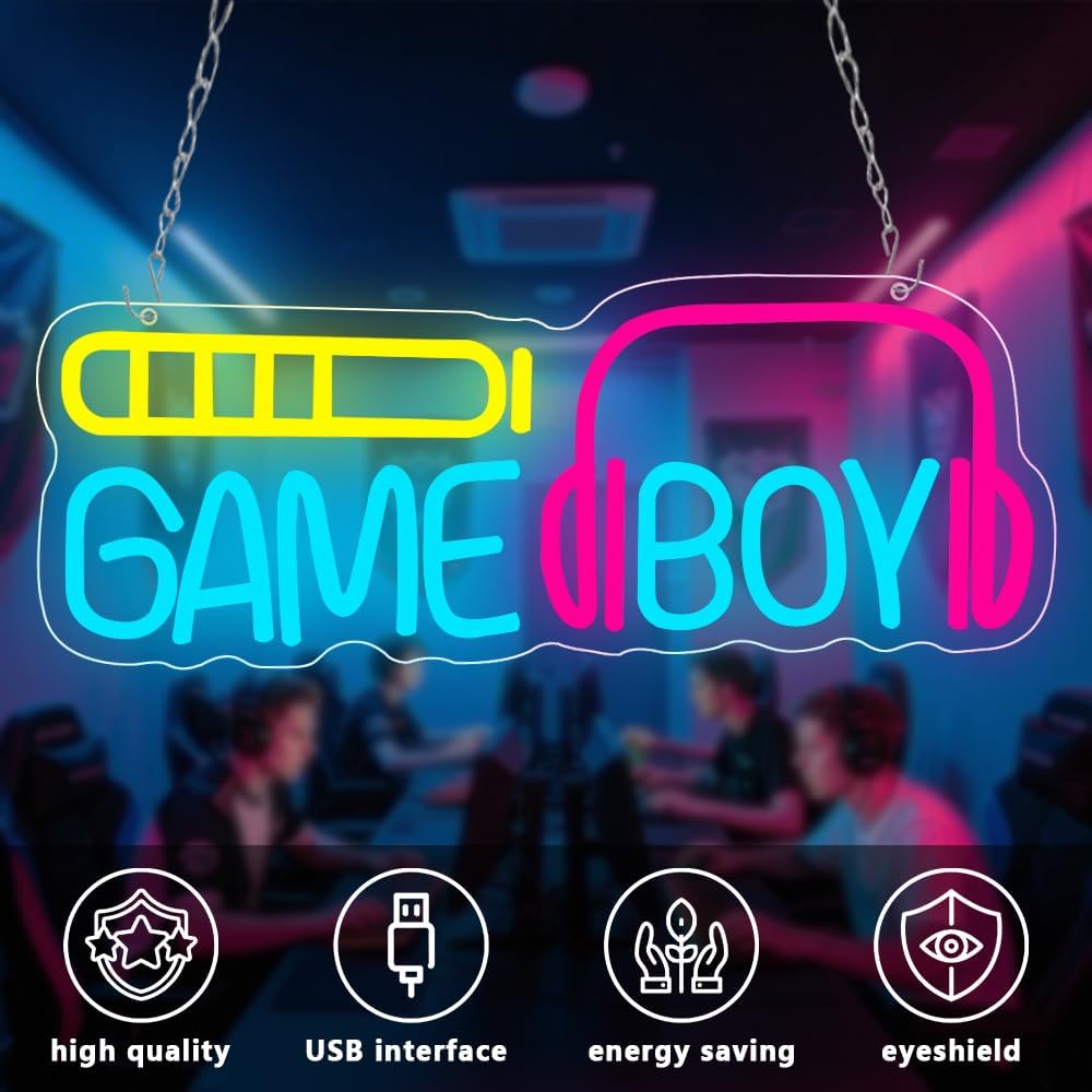 Game Boy Neon Sign,Game Room Dimmable LED Light Signs for Wall Art Decor,Gamer Backdrop for Bedroom Club Party Man Cave,Gaming Gift for Boys Teen Men USB Powered（15.4"*5.9"）