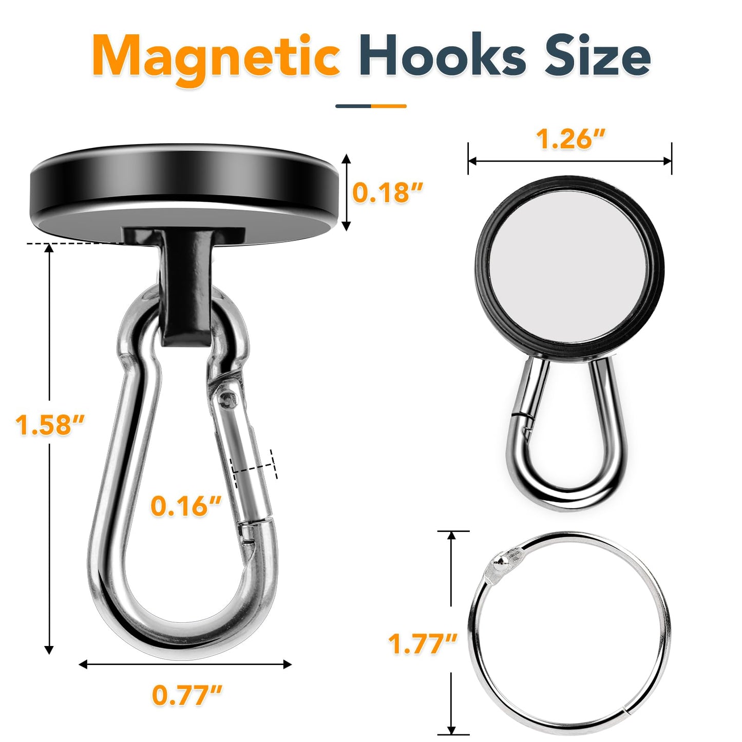 MIKEDE Magnetic Hooks Heavy Duty, 110LBS+ Strong Neodymium Magnets with Swivel Carabiner Hook, Black Magnetic Hangers Magnet Hooks for Locker, Home, Cruise Cabin, Office - 10 Pack