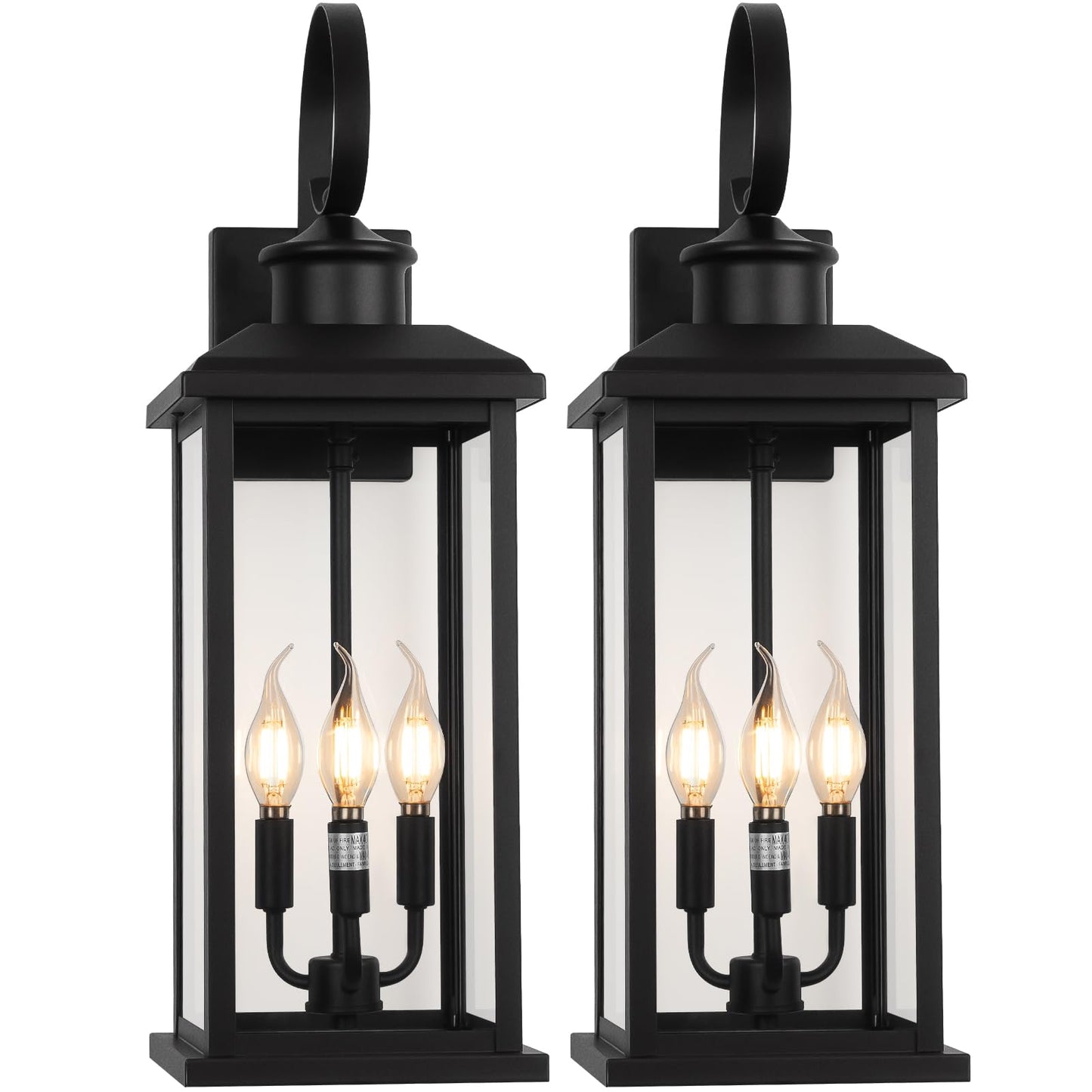Siafavoi 24 Extra Large Outdoor Wall Light Fixture 2-Pack  Black 3-Light Modern Porch Lantern  Waterproof Exterior Lighting Sconce Wall Mount  Outside Lamp For House Garage Patio E12 Base
