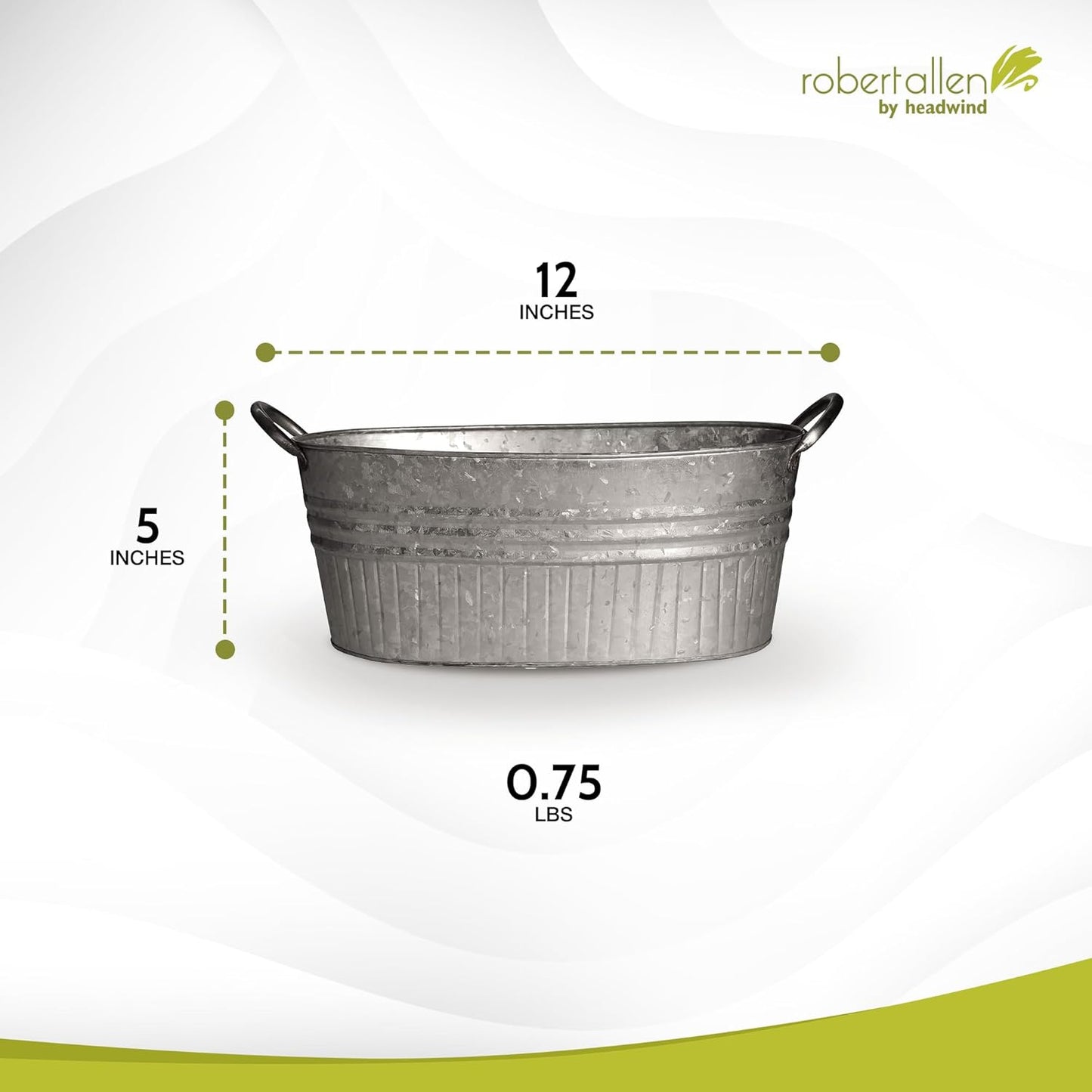 Headwind Oval Galvanized Tubs Planter with Handles – 12 Inch Lightweight Steel Indoor Oval Plant Pot with Drainage Holes – Large Galvanized Tub Flower Bucket – Outdoor Planter by Robert Allen