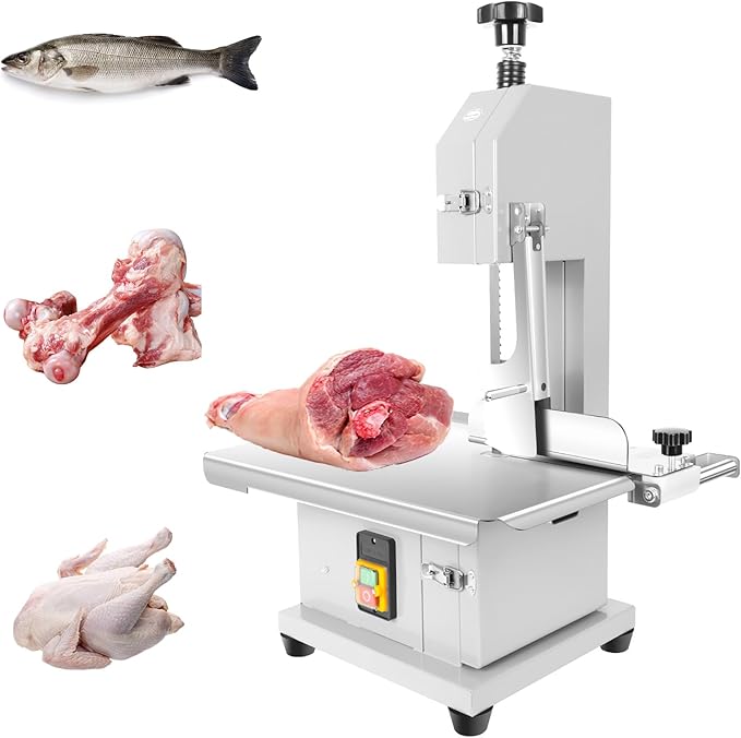 Commercial Bandsaw Machine, 1500W Electric Bone Saw Machine, 19x14" Stainless Steel Worktable, Cuts 0.04-5.0" Thickness, Frozen Meat Cutter with 8 Blades Included, for Rib Pork Beef