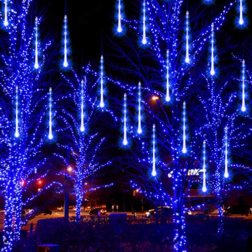 Funpeny Meteor Shower Rain Lights, 288 Led Blue Icicle Christmas Lights, 30Cm, Outdoor Raindrop Holiday Decoration