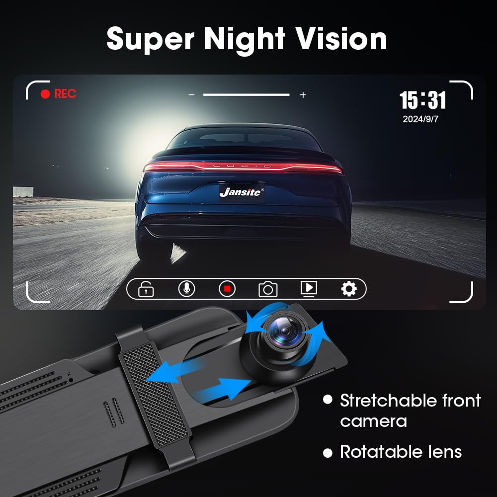 Upgraded 10 Rear View Mirror Camera Mirror Dash Cam Front And Rear 1080P Backup Camera Full Touch Screen W Loop Recording, G-S