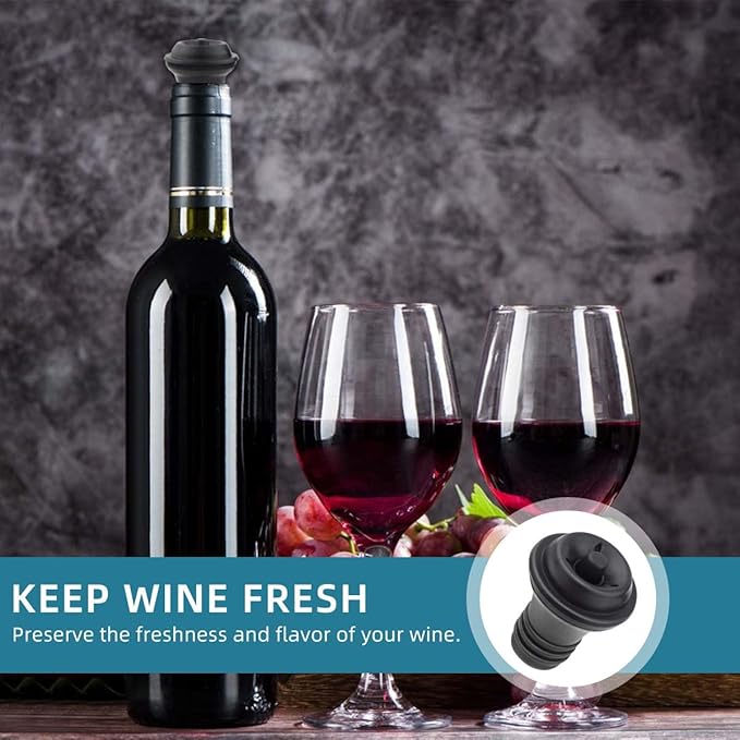 6 Pieces Vacuum Wine Stoppers Wine Saver Vacuum Pump Stopper Vacuum Wine Bottle Stopper Keep Wine Fresh Reusable Wine Preserver Bottles Sealer for Preserve Wine Flavor Wine Accessories Gift (Black)