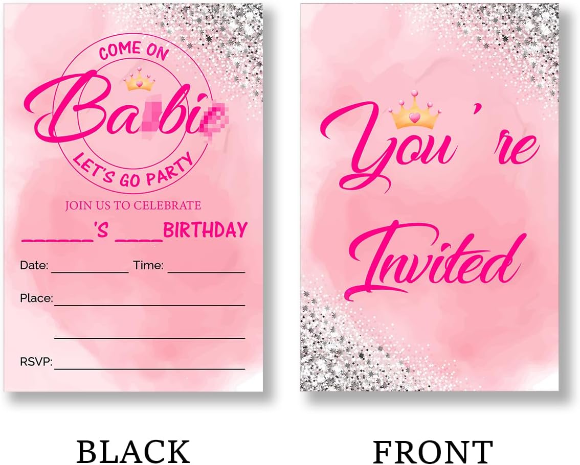 Pink Girl Birthday Party Invitations Supplies with Envelopes Set of 20 Pink Girls Birthday Party Invites Fill in Blank, Double Sided