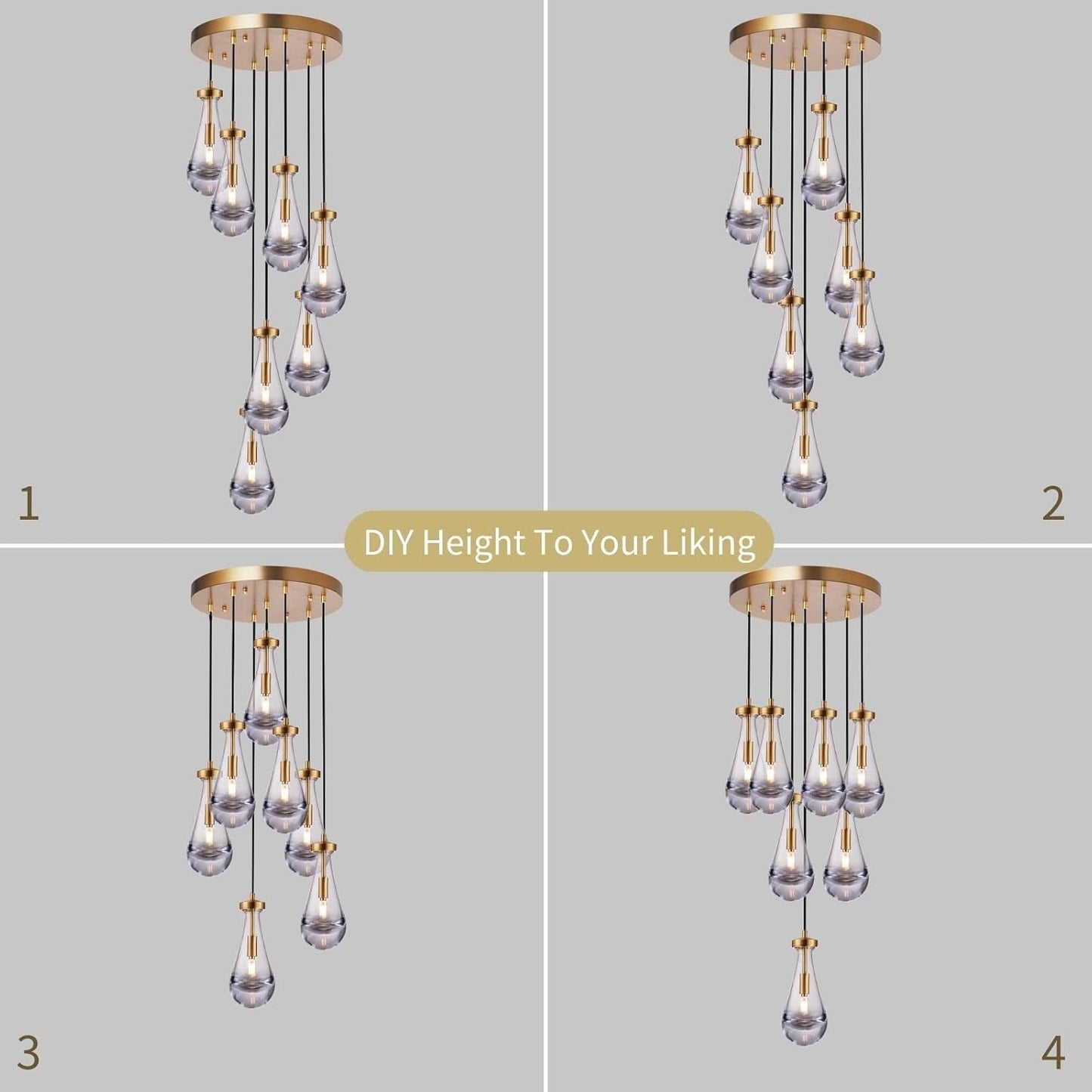 Joyunleo 7 Light Raindrop Chandeliers  Brass Teardrop Cluster Pendant Lights Kitchen Island  Gold Dining Room Chandeliers Over Table Hanging Pendant Lighting For High Ceiling  Entryway Staircase