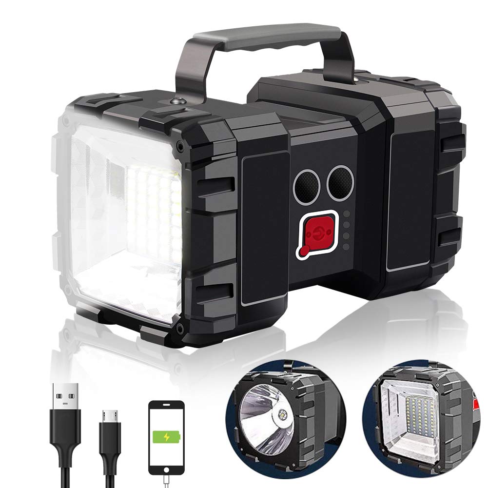 AlpsWolf Rechargeable LED Spotlight Flashlight 4000LM, 20000 Capacity, Waterproof, USB Output, X-Large, Black, Model W846