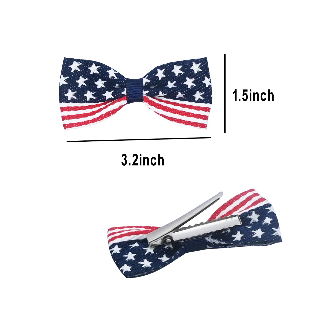 JUCCPUL 4Pcs 4th of July Big Hair Bows Clips for Girls 5inch American Flag Barrette Hair Bow Patriotic Stars and Stripes Hairgri