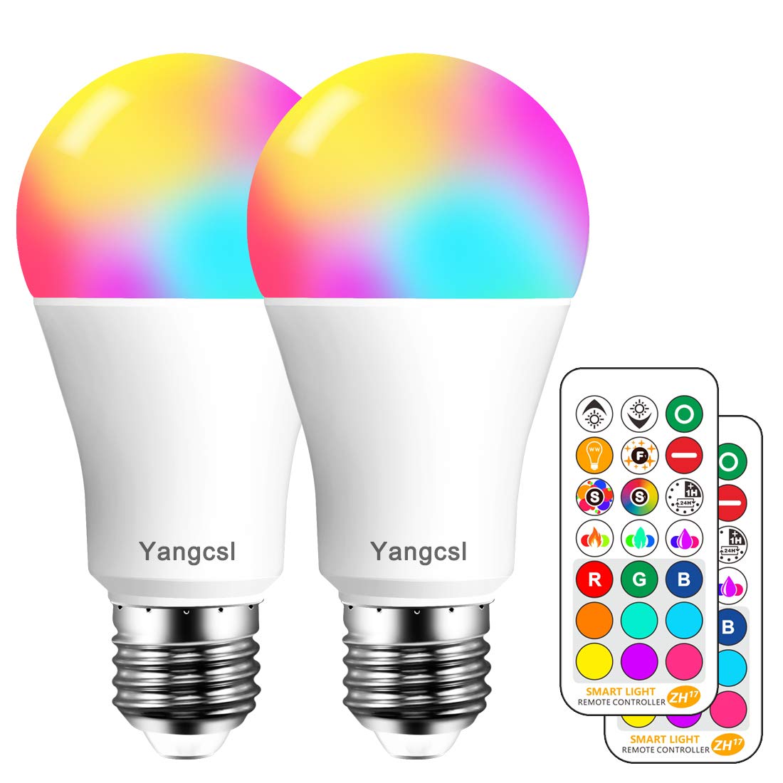Yangcsl Rgb Color Changing Led Light Bulb, Dimmable, 85W Equivalent, Pack Of 2, E26 Base, Aluminum