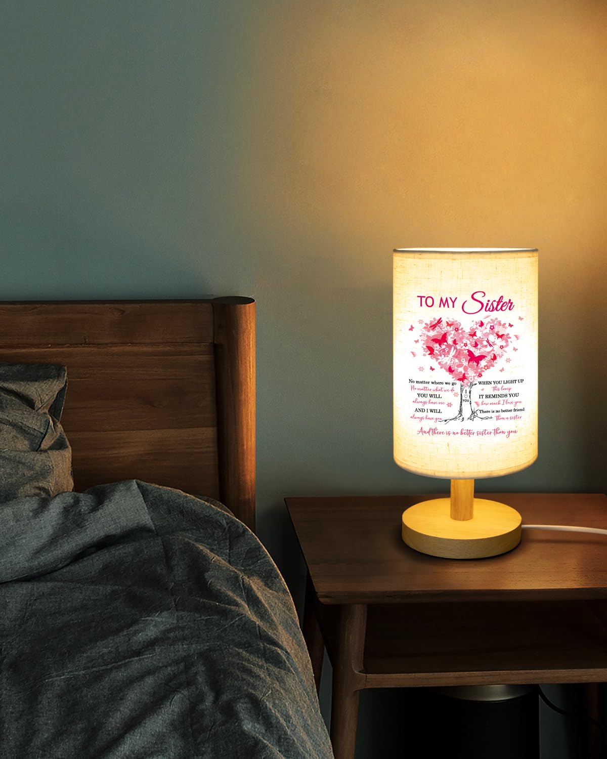 Calibron Sister Birthday Gifts  Gifts For Sisters Fabric Lamp  SisterS Gift From Sisters Table Lamp With Wooden Stand  Anniversary Wedding Gift For Sister