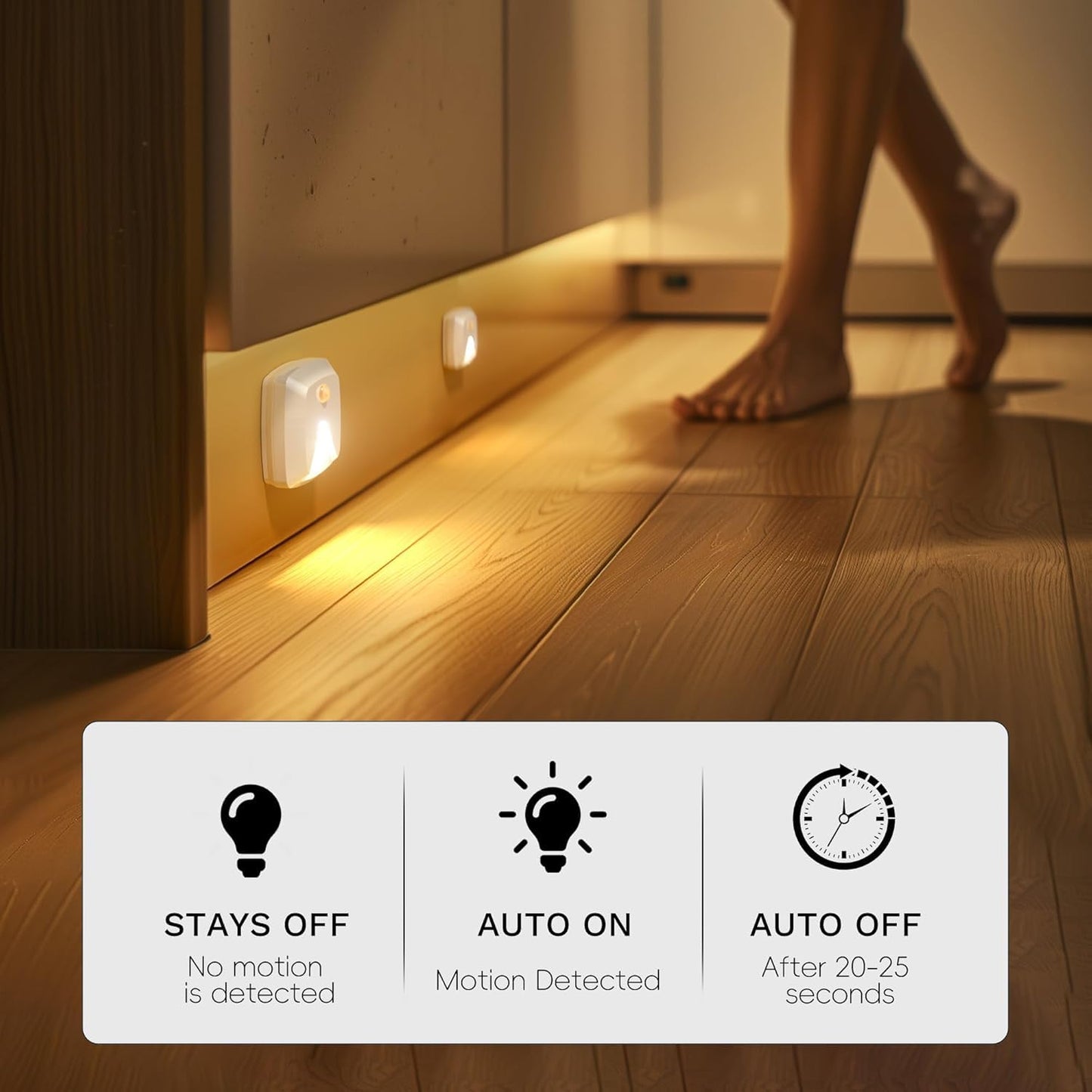 Innofox 10-Pack Stick-On Motion Sensor Lights  Warm White Led Night Light  Stick-Anywhere Stair Lights  Closet Light  Battery Operated Wall Light For Kitchen  Hallway  Bedroom  Bathroom  Stairs