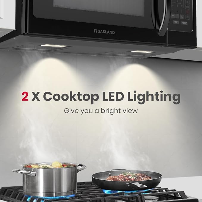 GASLAND 30 Inch Over the Range Microwave Oven, 1.7 Cu.ft Over Stove Microwave, 1000W with 10 Power Levels, Sensor Cooking, One Touch Cooking, 300 CFM, LED Lights, Black Microwave for Kitchen