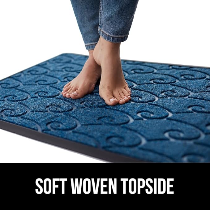 GORILLA GRIP 100% Waterproof All-Season WeatherMax Doormat, Durable Natural Rubber, Stain and Fade Resistant, Low Profile, Indoor Outdoor Door Mats, Easy Clean Entrance Mat, 17x29, Ocean Blue Waves