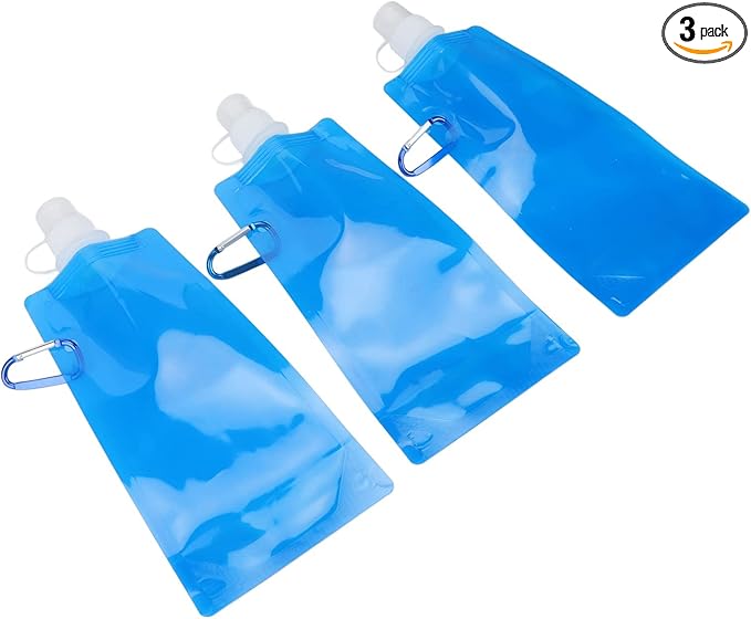SWOQ Folding Drinking Water Bottle, Collapsible Water Bottles Blue 480ml 3pcs Ultralight for Camping for Cycling for Jogging