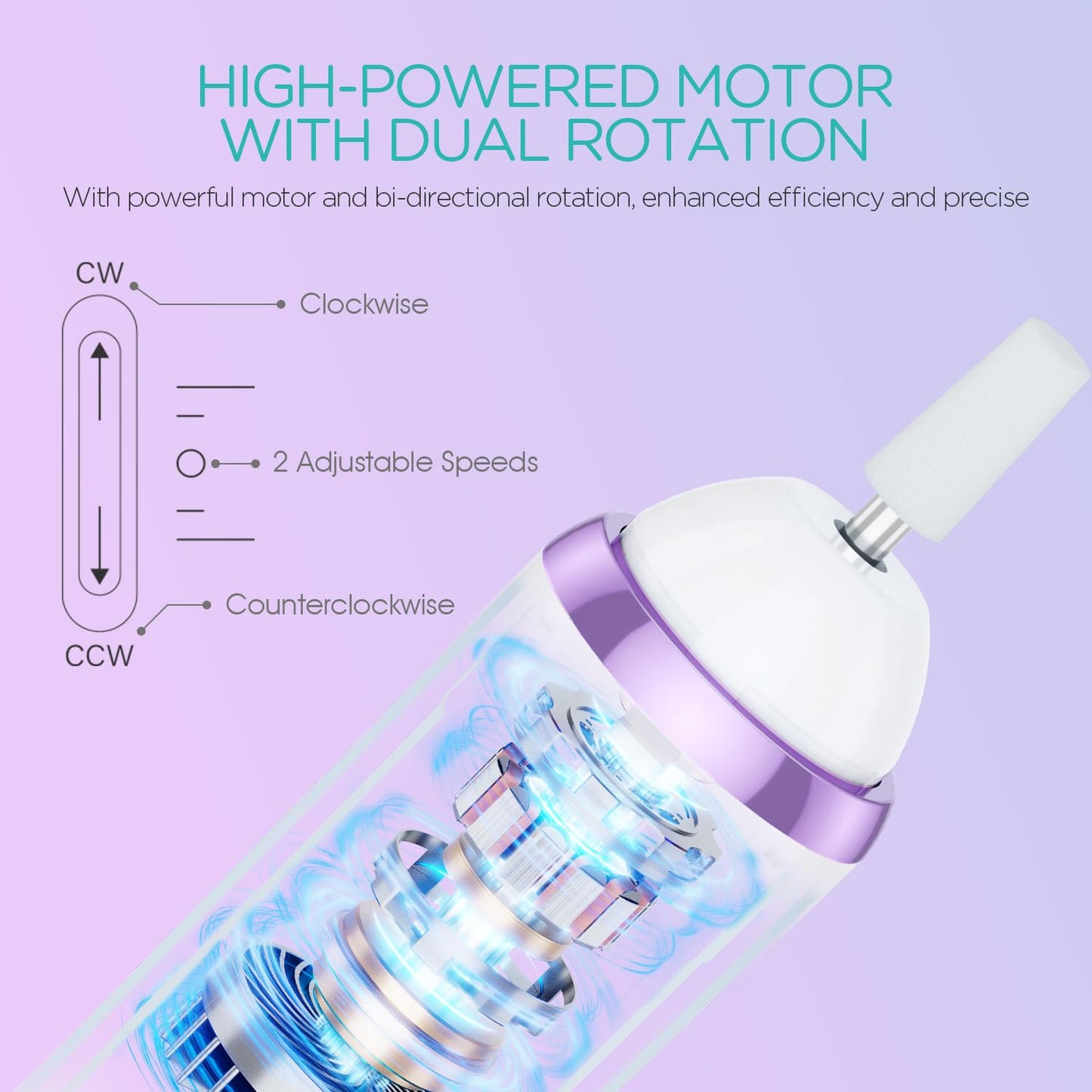 VOGOE Electric Nail Drill, Cordless Nail File Machine Kit 2 Directions & Speeds for Acrylic, Gel Nails, Rechargeable with LED &