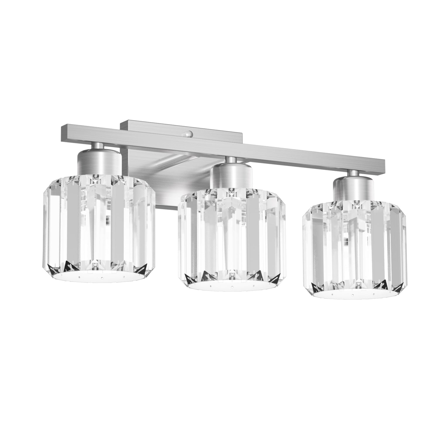 Golspark 3 Light Crystal Bathroom Vanity Light Fixtures Over Mirror  Brushed Nickel Modern Vanity Lighting Fixtures  Wall Sconce Bath Wall Light E26 Base Round Crystal Shades (Exclude Bulb)