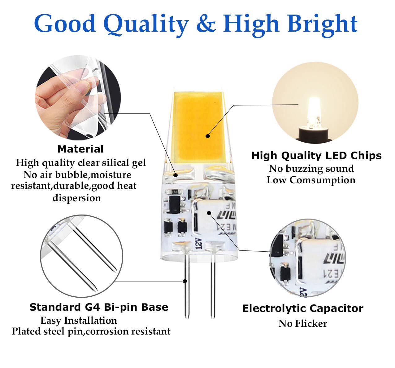 Greeogin G4 Led Bulb 12V  Jc Bi Pin Base Bulb 30 Watts G4 Halogen Bulb Replacement  Ac/Dc 12 Volts G4 Light Bulb For Landscape Lighting Natural White 4000K Non-Dimmable 10Pcs