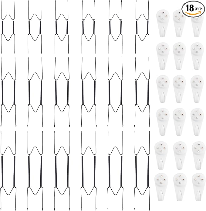 Bilillo 18-Piece Invisible Wall Plate Hangers, Stainless Steel 8/10/12 Inch Wire Holders with Hooks for 8–14 Inch Decorative, Display & Collector Plates (Black)