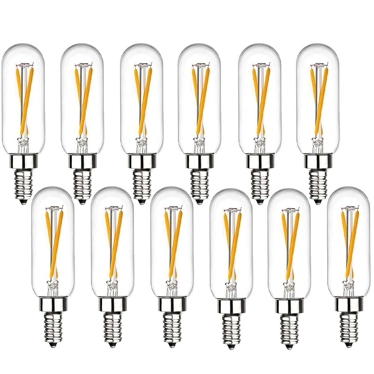 Beonllay Dimmable T6 LED Bulbs 25W E12 Filament Chandelier Light 3000K Soft White Glass 12 Pack