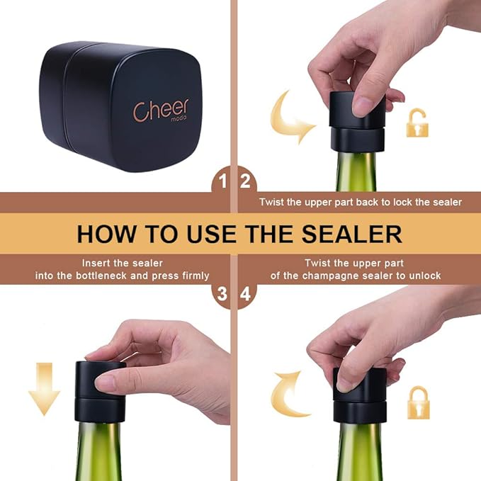 Cheer Moda Wine Opener,Electric Bottle Opener Corkscrew,Wine with Foil Cutter, 4AA Battery Powered Cordless Not Include-Best Gift for Lover (Champagne Gift, Black)