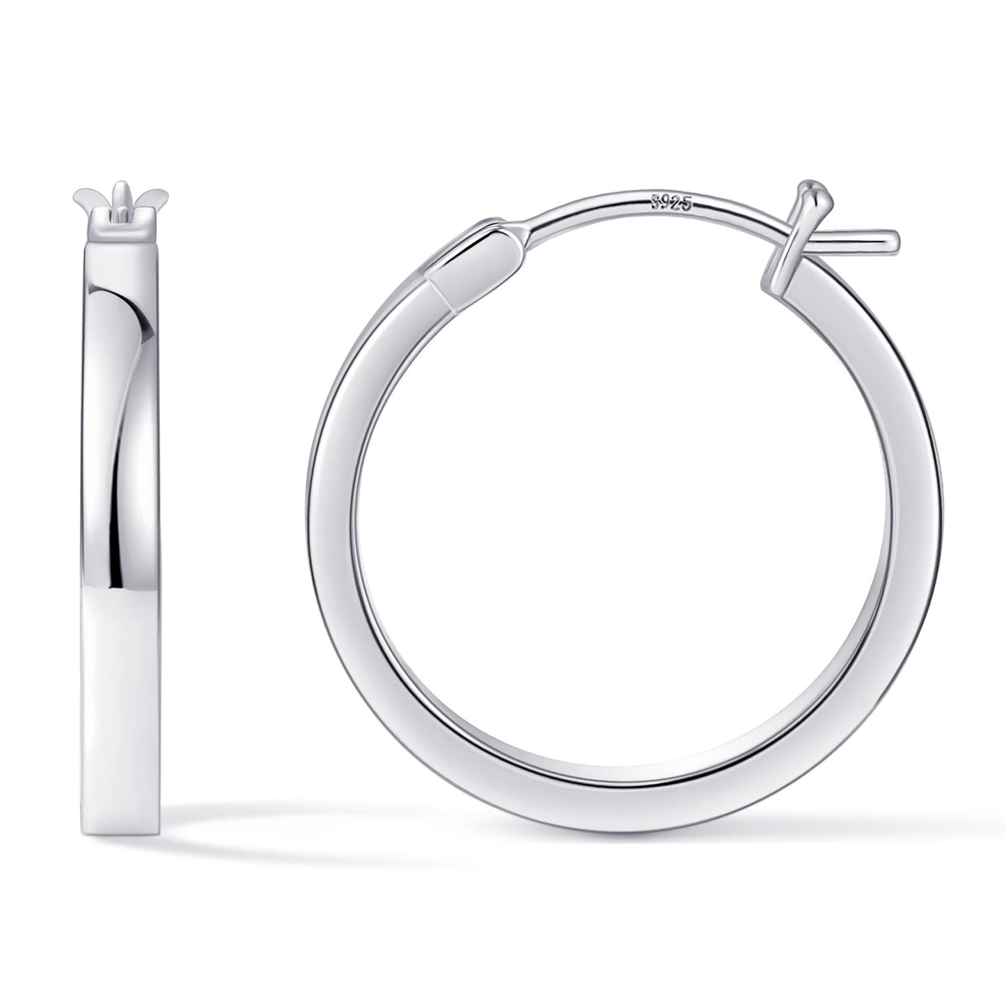 Gacimy Silver Hoop Earrings for Women, 14K White Gold Plated Flatted Hoops with 925 Sterling Silver Post, 20mm Medium Earrings f