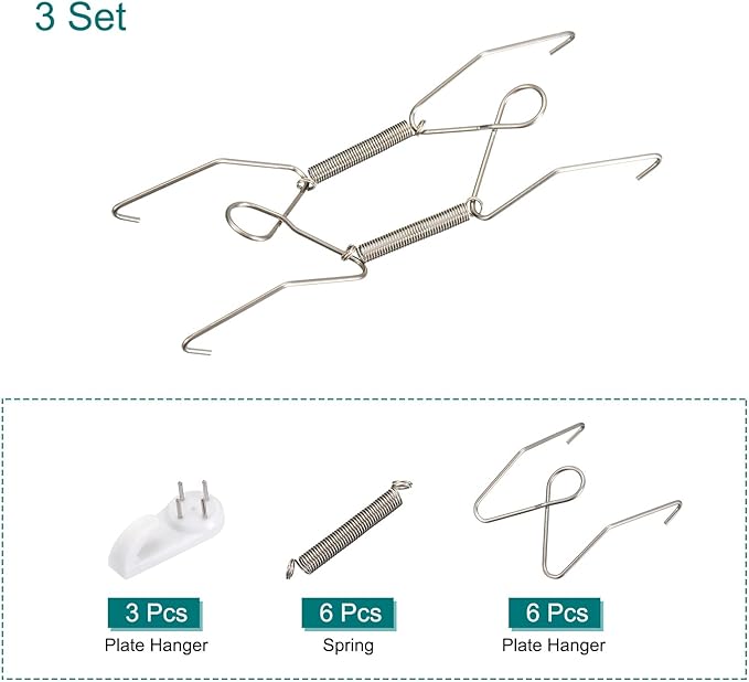 uxcell 3 Pieces Plate Hanger, 6 Inch Stainless Steel Invisible Wall Plate Hangers with 3Pcs Wall Hooks for Decorative Plates, Silver