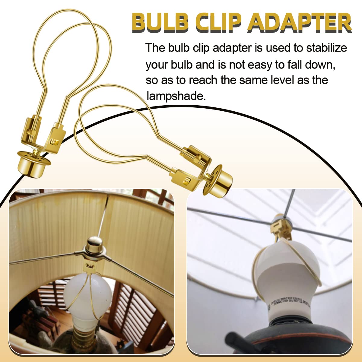 Yuntop Lamp Holder For Clip-On Light Bulbs, Metal, Gold, 1.2 X 2.1 X 4.3, Includes Finial, Diy Adapter For Shades