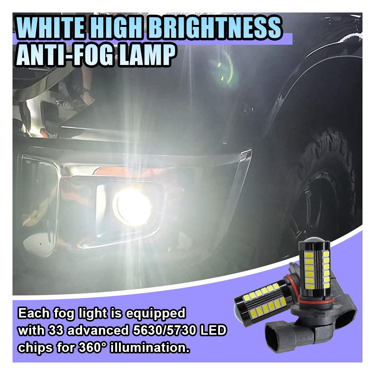 Lhdos 9006 Car Led Fog Light Bulbs - 1500 Lumen 5630 33-Smd, 6500K White, Plug And Play Anti-Fog Lights For Cars