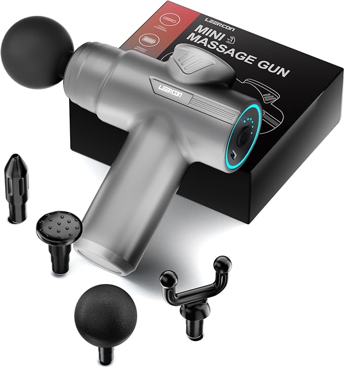 LEERCON Mini Massage Gun, Deep Tissue Relief, 6 Speeds, 4 Heads, Portable for Travel, Office & Home, Gift for Men & Women...