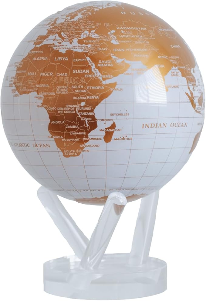 MOVA Globe – White and Gold 6” | Solar-Powered Rotating World Globe for Desk | Elegant Modern Decor | No Batteries or Wires