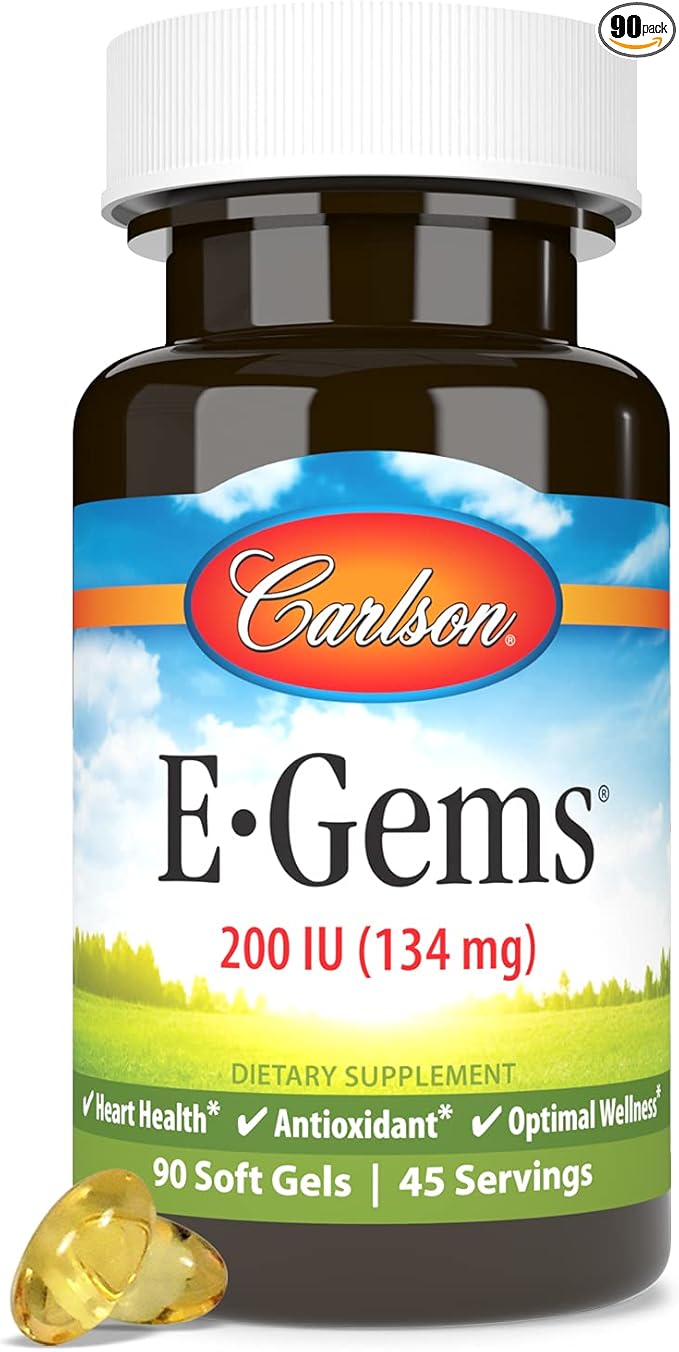 Carlson E-Gems 200 IU (134 mg), Natural-Source Vitamin E, Optimal Wellness, 90 Soft Gels