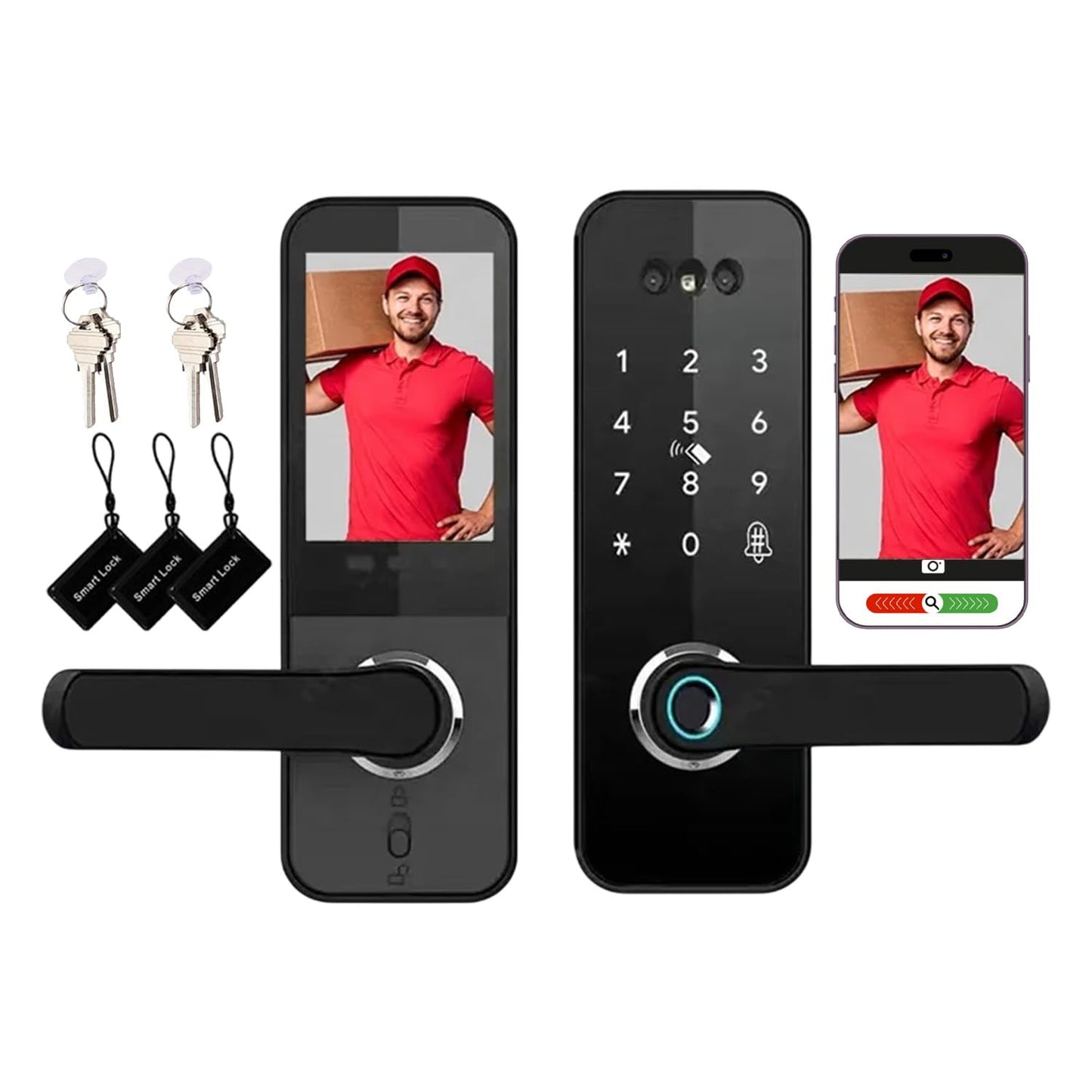 Smart Door Lock with Face Recognition – 6 Unlock Ways (Fingerprint, Face ID, Password, Card, Key, Tuya APP) | Keyless Entry & WiFi APP Control | Easy DIY Install | Weatherproof Design | Doorbell