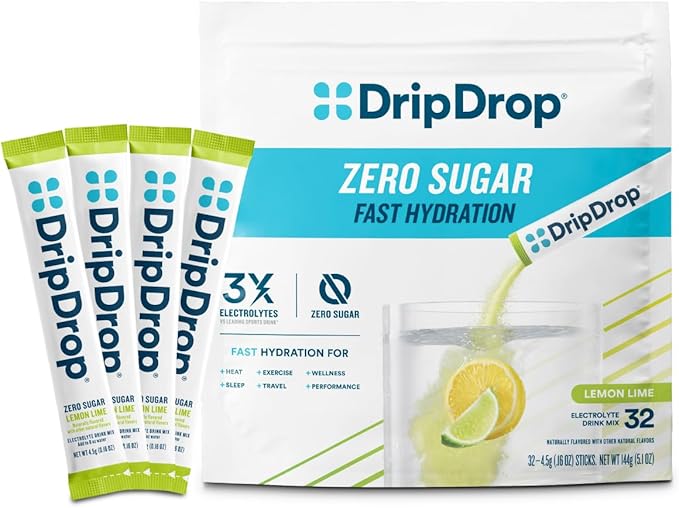 DripDrop Sugar Free Hydration Packets - Zero Lemon Lime - Single Serve Electrolytes Powder Drink Mix - Non-GMO, Gluten Fre...