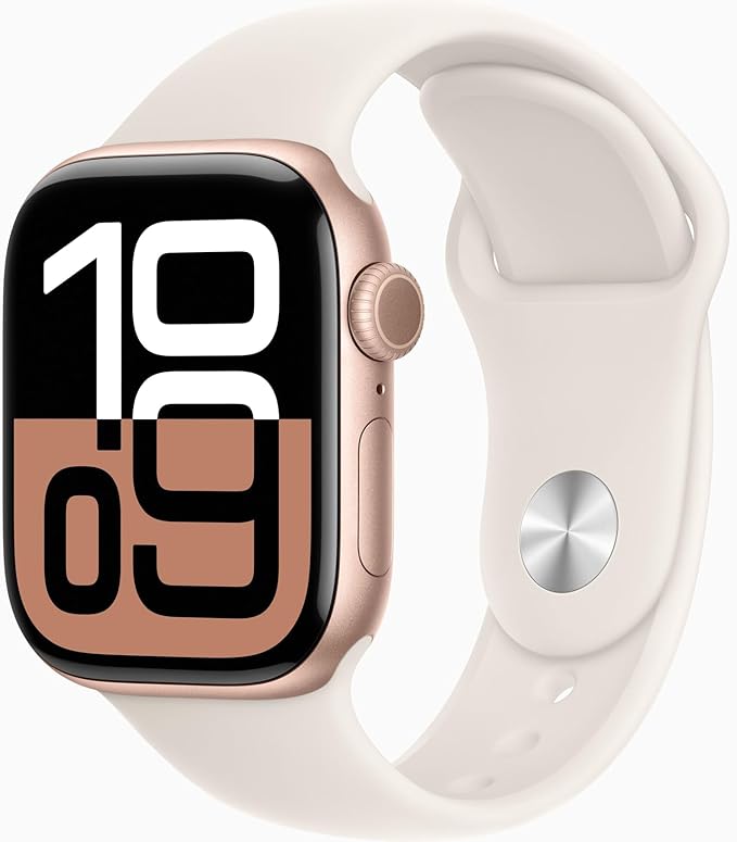 Apple Watch Series 10 [GPS, 42mm] - Rose Gold Aluminum Case with Starlight Sport Band, M/L (Renewed)