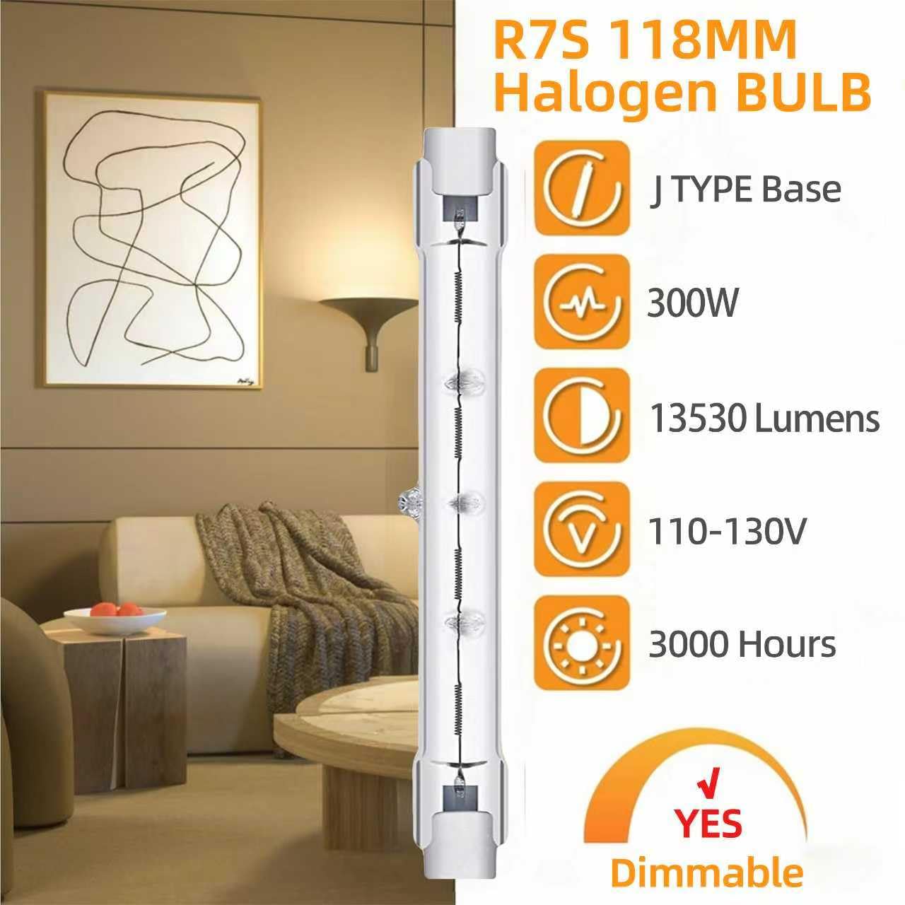 MISDOOD R7S Halogen Light Bulbs, 120V 300W, 4.6 Inch Double Ended, Clear Glass, Dimmable, 6 Pack