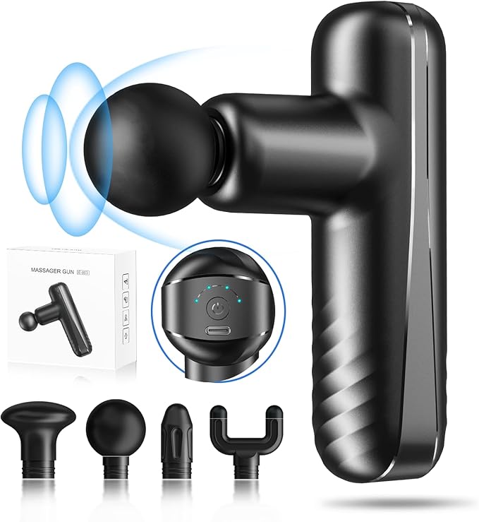SBUBU Mini Massage Gun for Deep Tissue Percussion - Portable Handheld Massager for Muscle Relaxation with 4 Massage Heads ...