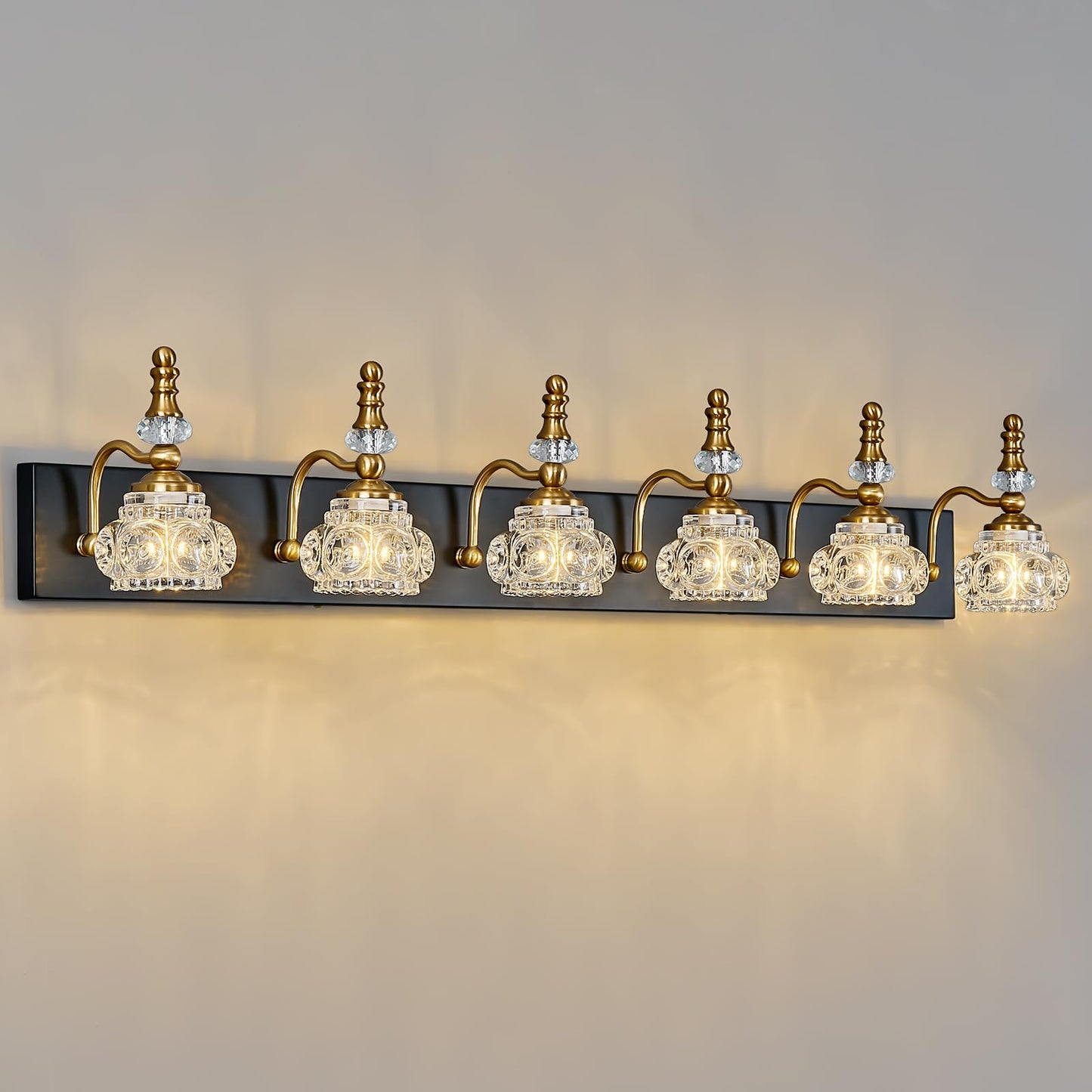 Lbsqj 6-Light Vintage Bathroom Vanity Light Fixture Industrial Black Gold With Glass Shade Vanity Light Fixtures Over Mirror Glass Bathroom Vanity Lighting Fixtures G9 Bulb Wall Lights
