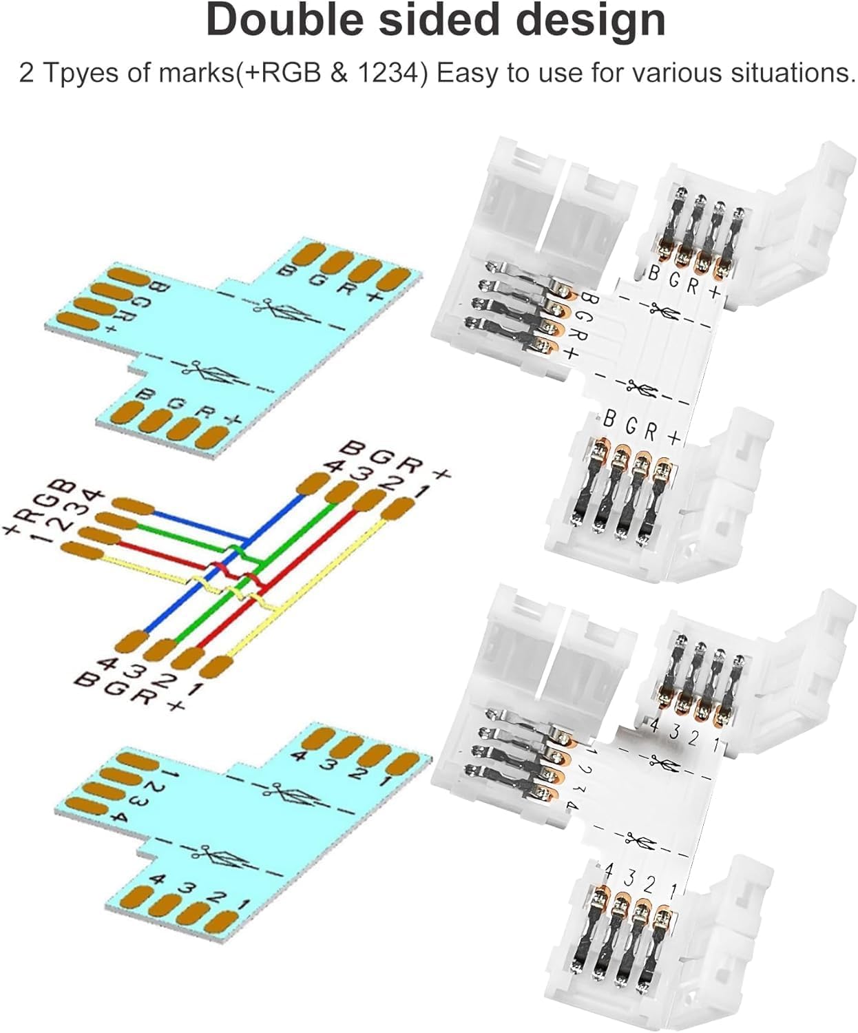 Sunity 20Pcs 4-Pin LED Light Strip Connectors Set, T-Shape Clips, PBT Material, White, Model S-SC-820