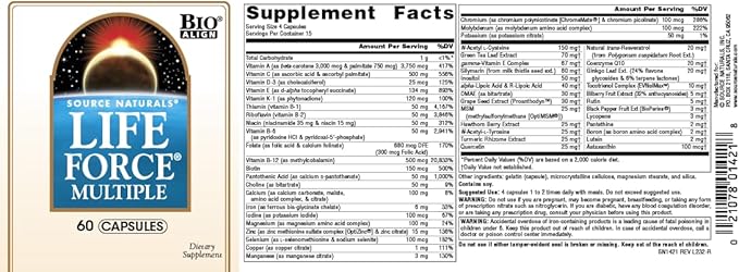 Source Naturals Life Force Multiple Daily Multivitamin High Potency Essential Vitamins, Minerals, Antioxidants & Nutrients - Energy & Immune Boost* - 60 Capsules