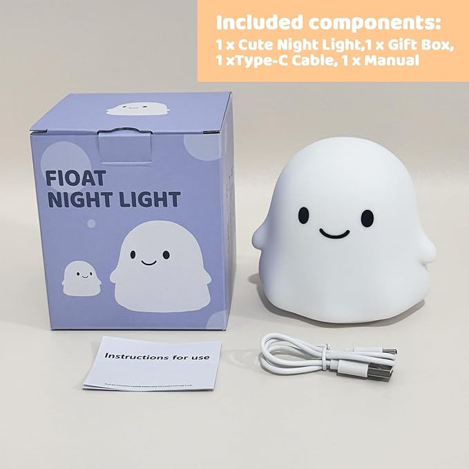 Halloween Ghost Night Light, Cute Ghost Lamp - Halloween Gifts for Kids & Women, Cute Halloween Decor, Dimmable, Rechargeable, 30-Min Timer, Halloween Decorations, Halloween Lights