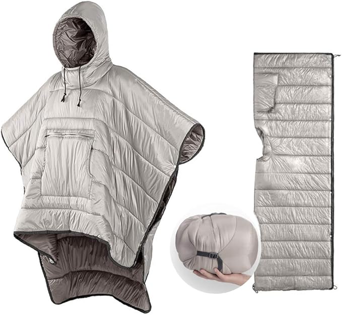 Camp Poncho Sleeping Bag Wearable Hooded Blanket - Envelope Lightweight Thermal Cloak Cape Windproof with Premium Stuff Compression Sack for Backpacking Hiking Hunting Fishing Outdoor Sport