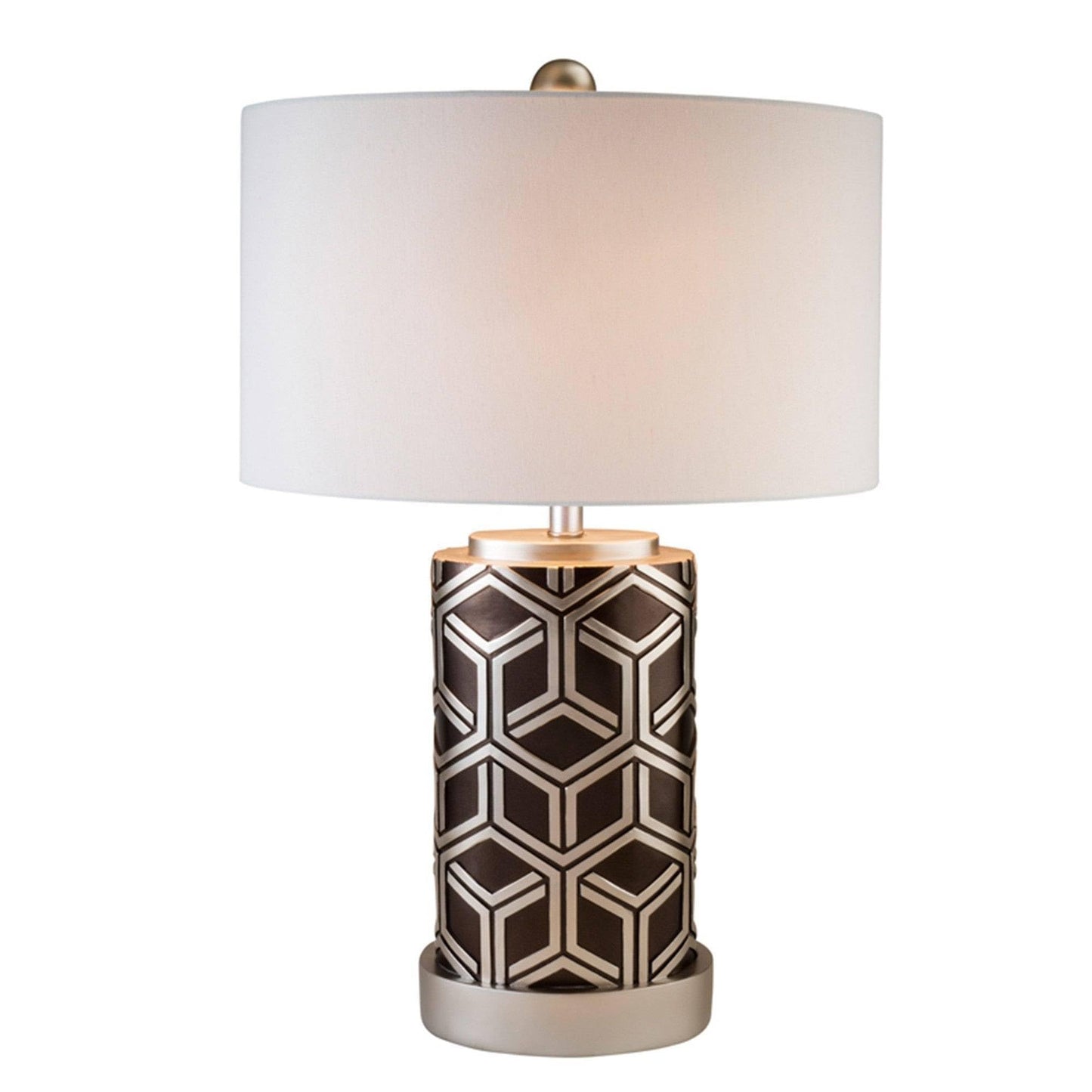 HomeRoots Table Lamp - Deep Brown and Silver Geo Weave Design