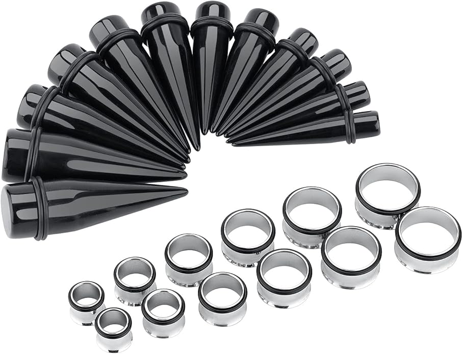 LBZ4ZUONISP 24PC Ear Gauge Stretching Kit Acrylic Tapers and Surgical Steel Tunnels Plugs 00G-20MM Gauge Stretching Kit