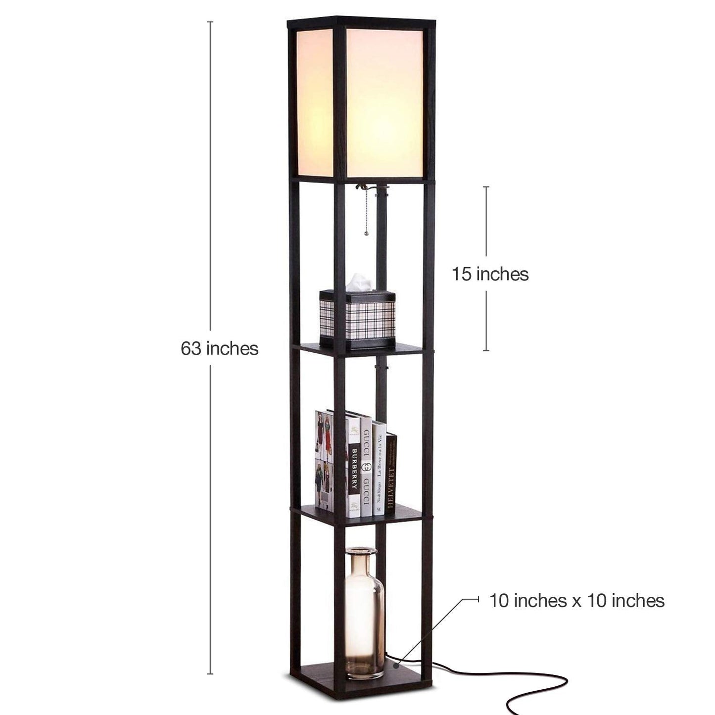 Brightech Maxwell Modern Shelf Floor Lamp, Led Bulb, Classic Black, Regular Size, Wood, Perfect For Living Room, Bedroom, Office