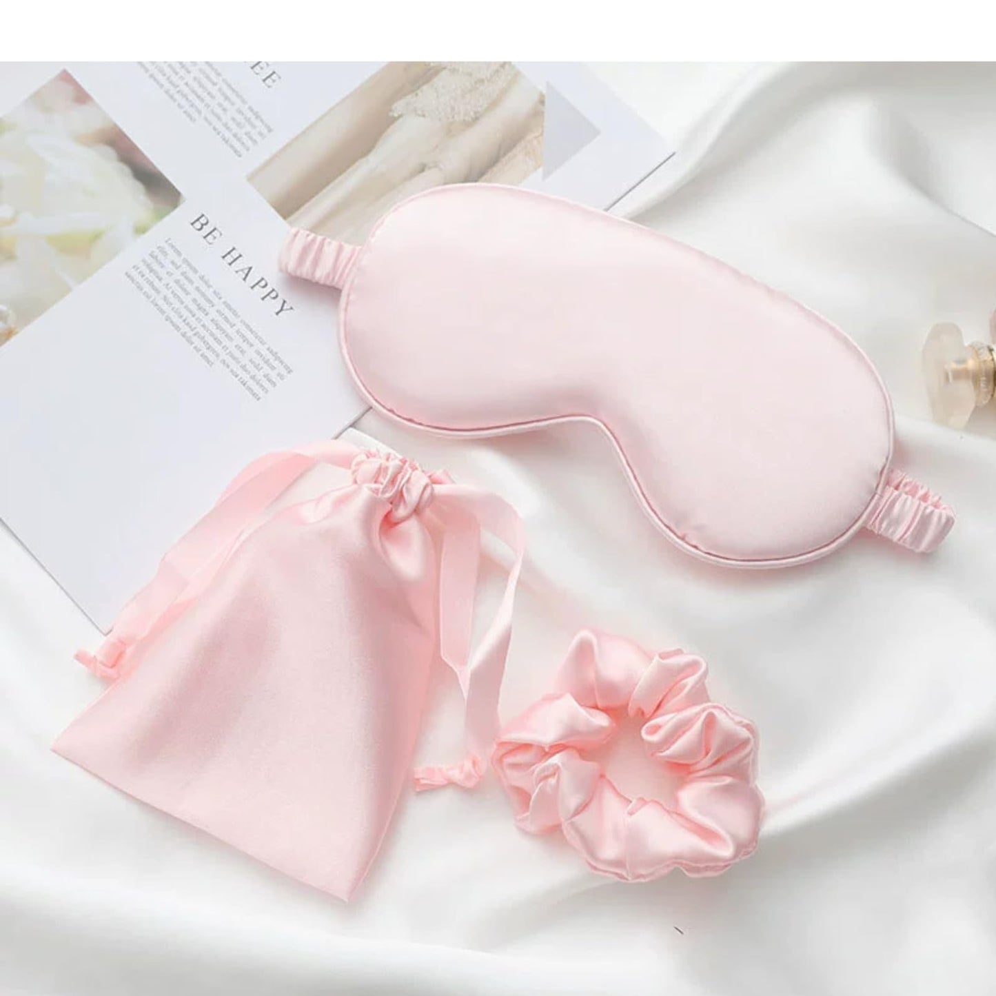 LCBD Silk Satin Sleeping Eye Mask, Pink Sleep Eye Mask Night Blindfold for Women and Men, Soft Breathable Blackout Eyeshade Eye Cover for Travel, Wedding Bridesmaid Gift