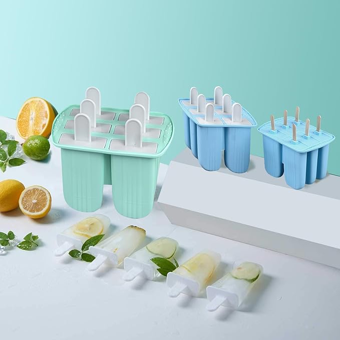Silicone Popsicle Molds with Sticks Wpunwen 6 Cavity Ice Popsicle MoldsIce Cream Mold with Clean Brush 6 Reusable Sticks 50 Sticks 50 Bags Blue