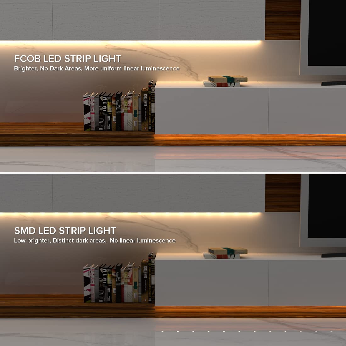 Fcob 6.56Ft Cob Usb Led Strip, Warm White 3000K, Dimmable, High Density, Flexible For Indoor Decoration