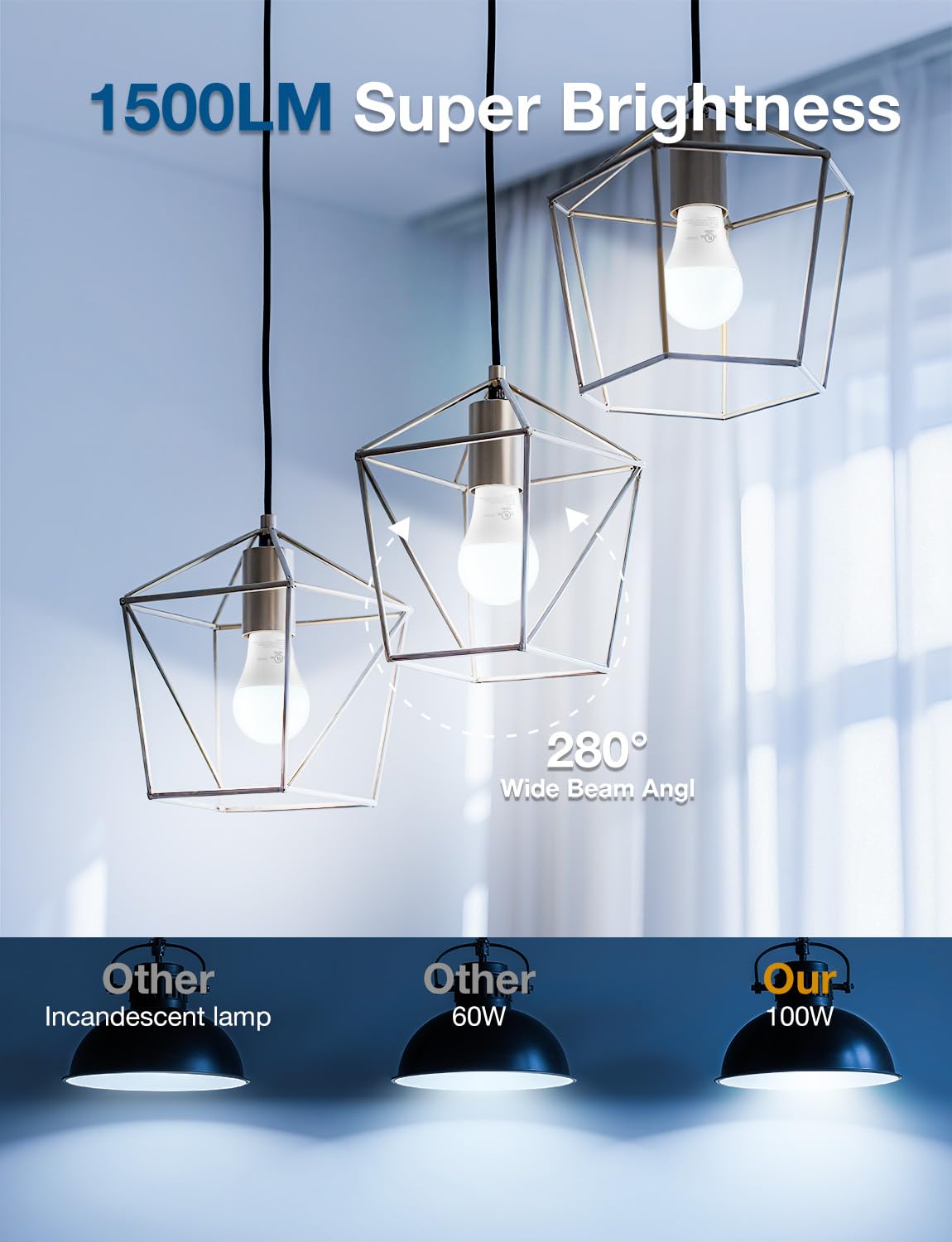 DAYBETTER LED Light Bulbs, A19 5000K Daylight Light Bulbs 100 Watt Equivalent, 1500LM Bright White Light Bulbs, E26 Standard Base, Non-Dimmable, 15 Watt Lightbulbs for Home Office, 12 Pack