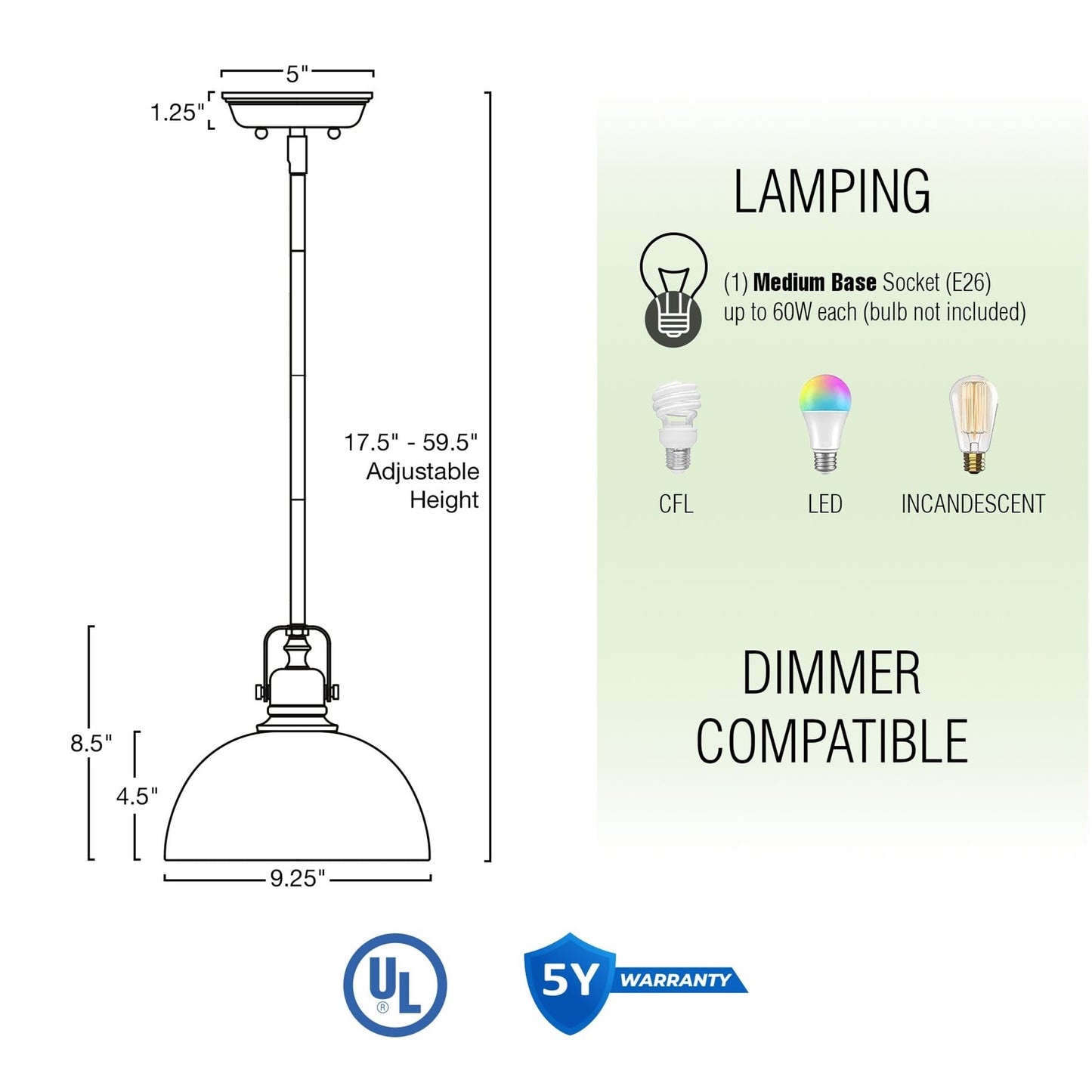 Kira Home Pendant Light, 9in Adjustable Length, Brushed Brass Finish, Model RV-CP215-9751-AB