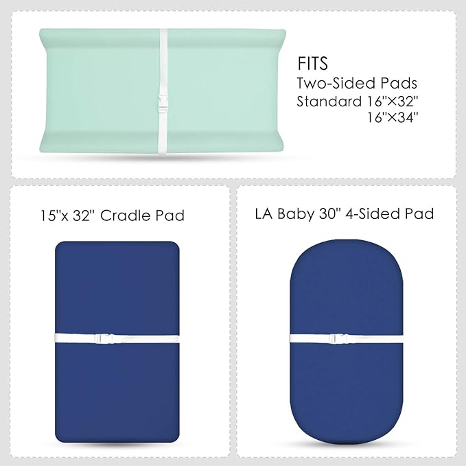 TILLYOU Changing Pad Cover Set in Soft Jersey Material - Fits 32"/34''x16 Contoured Pad for Babies, Navy Blue & Lt Green